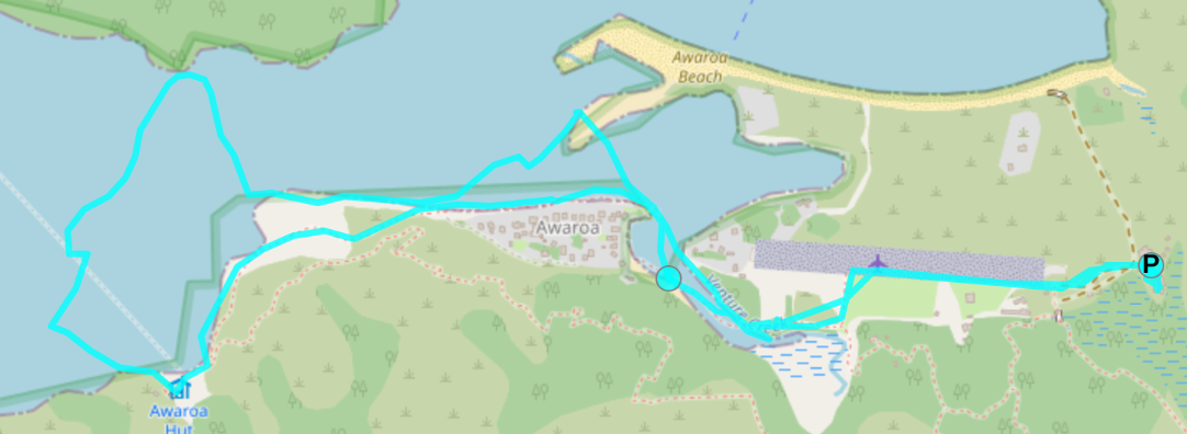 map with line on it showing walk around Awaroa inlet