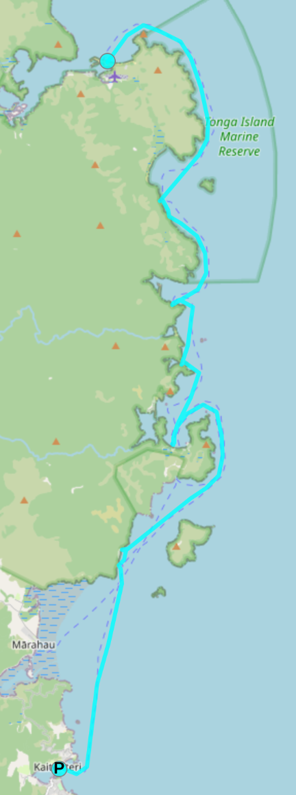Map of coast showing path water taxi took