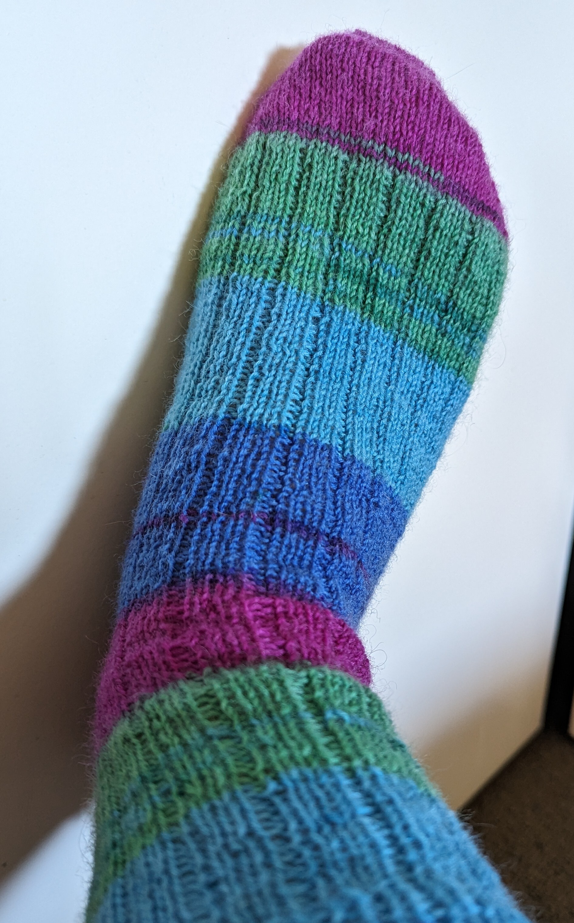 hand knit sock on foot