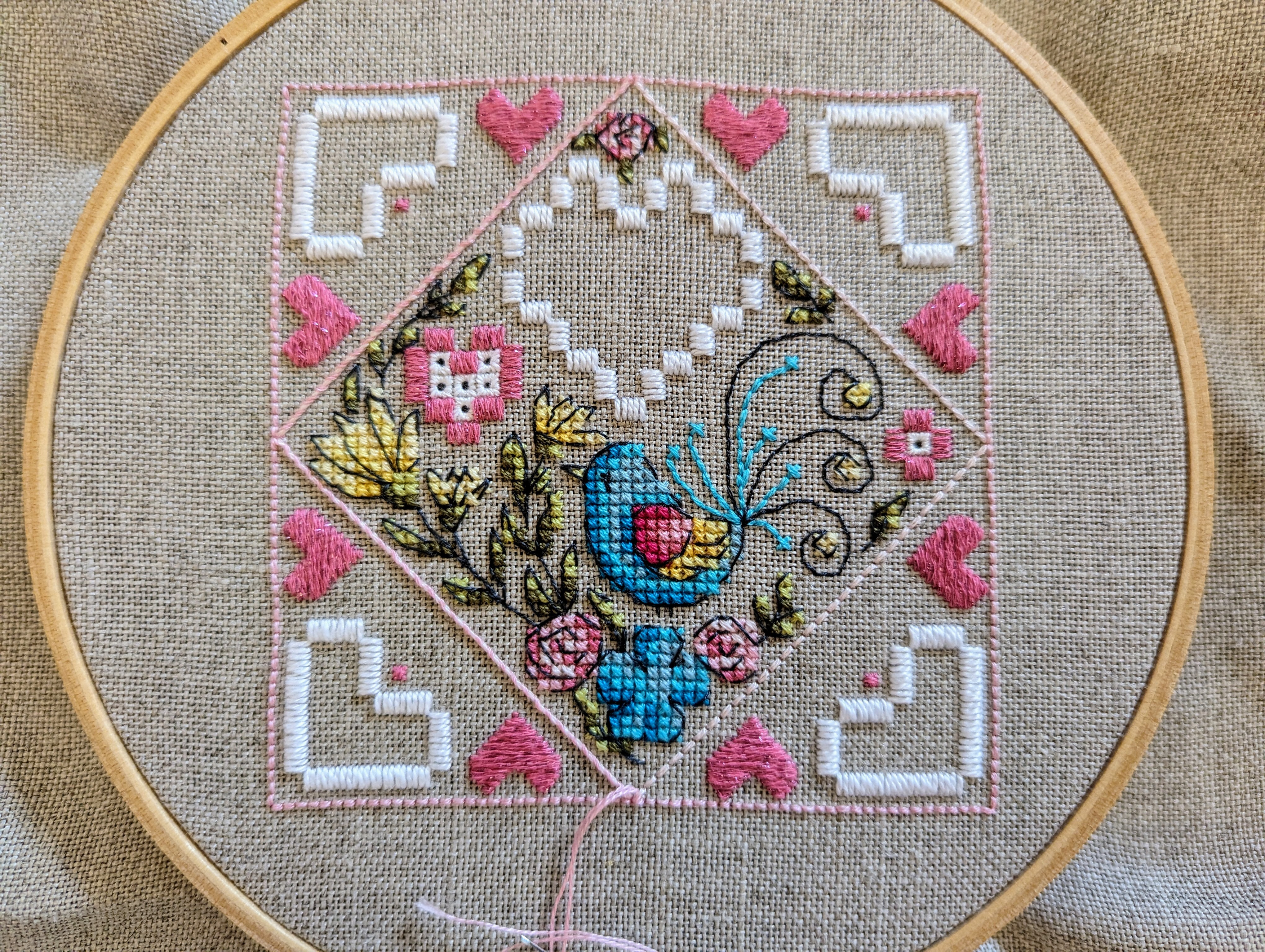 bird and heart cross stitch